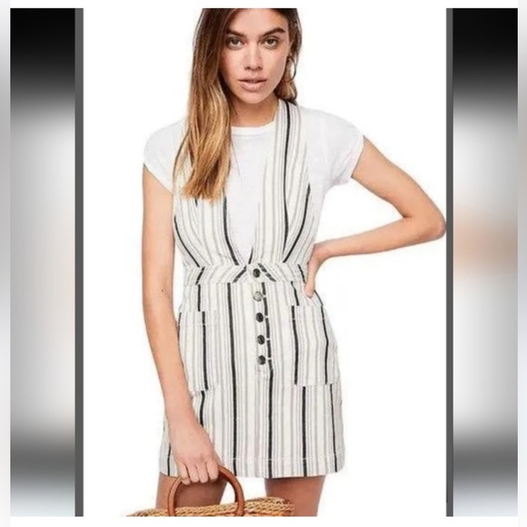 Free People Overall Striped Mini Dress Skirt Size 6 - Picture 1 of 10